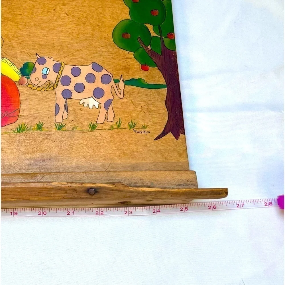 Traditional German Folk Art on Primitive Cabbage Krout Cutter Signed By Artist